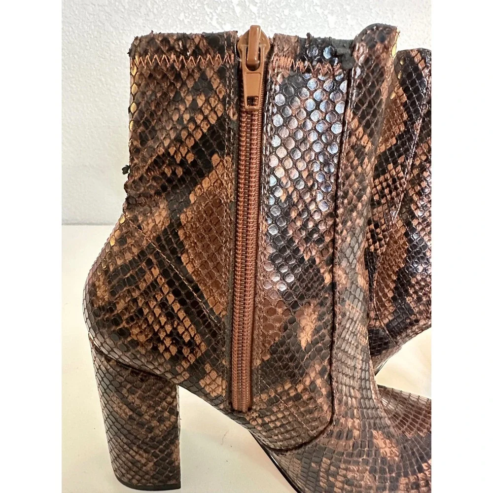 ALDO Women's Brown Snakeskin Embossed Block Heel Ankle Boots Size 6